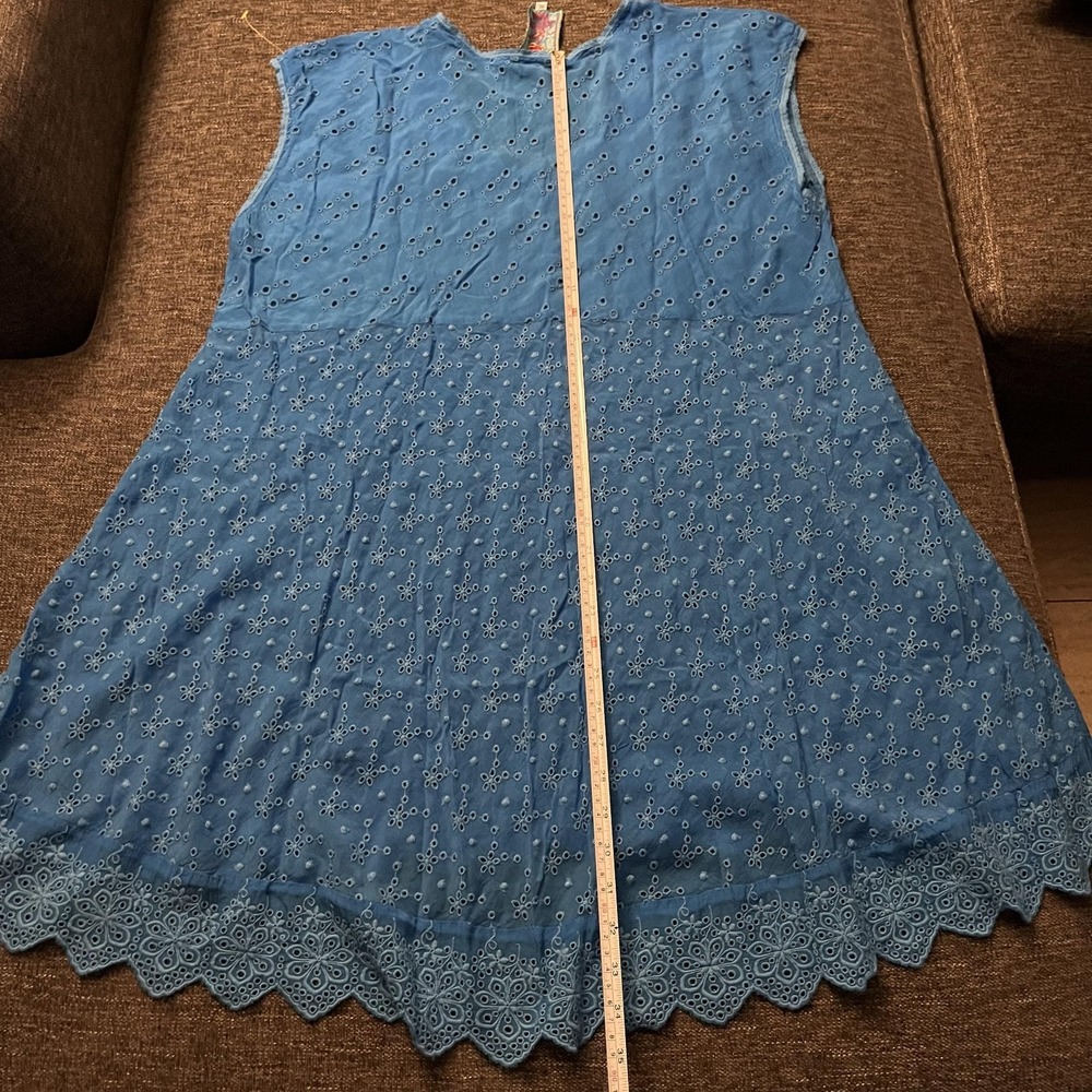 Johnny Was Dress Womens XL Blue Embroidered Eyelet Lace Trapeze Tank Knee Length - Picture 5 of 9